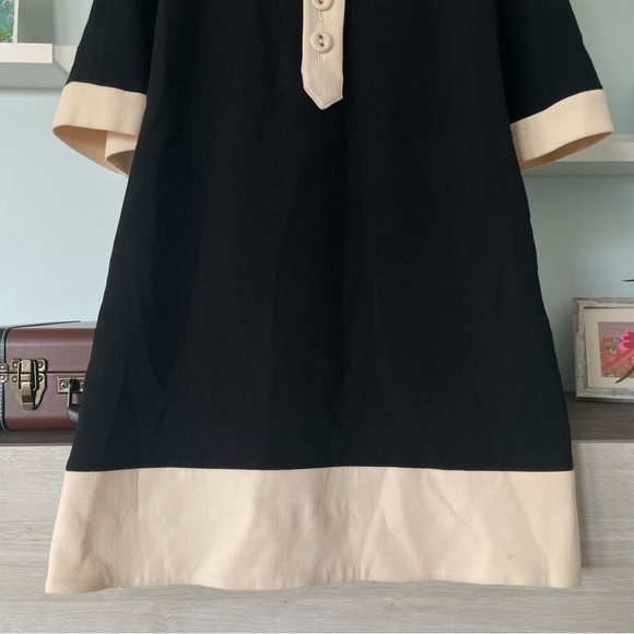 Vintage Gio Guerreri Wool Black and Beige Buttoned A-line ¾ Sleeves Dress - Picture 5 of 15